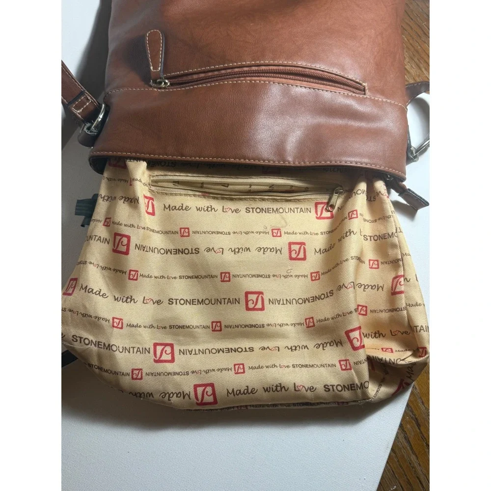 Stone Mountain USA Rich Brown Bonded Leather Shoulder Hobo Bag EUC